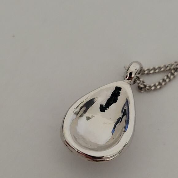Milano Silver Necklace Pendant Tear Drop Chain 16-18 Rhinestones Minimalistic - Picture 5 of 8
